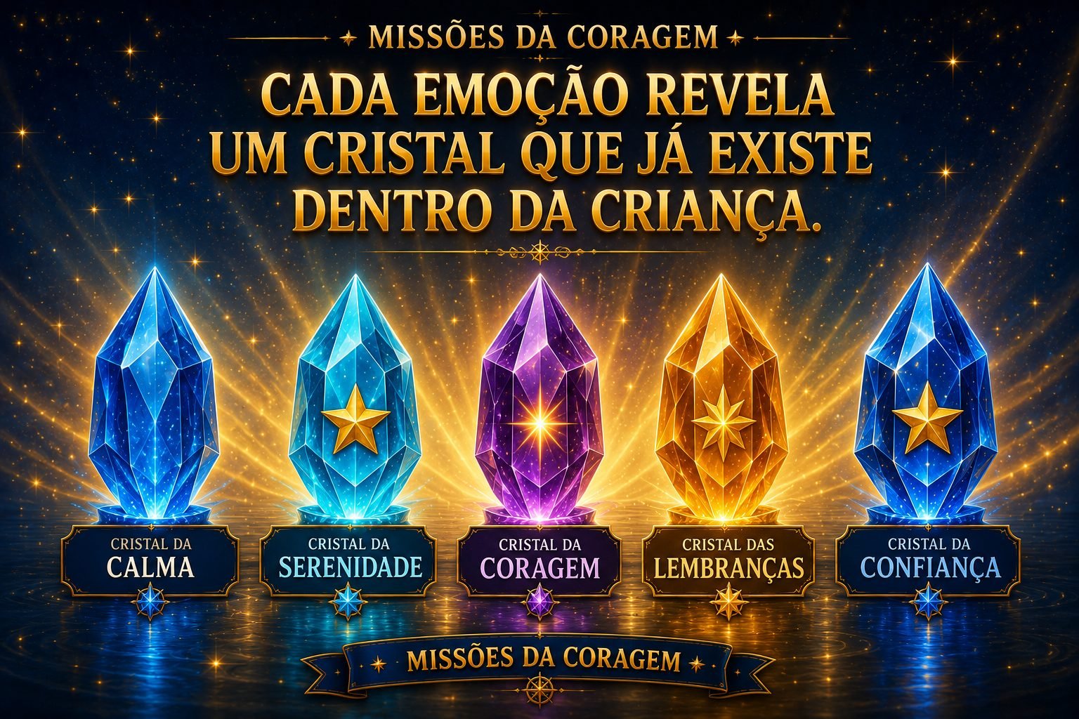 Os 5 Cristais da Coragem em suas cores oficiais